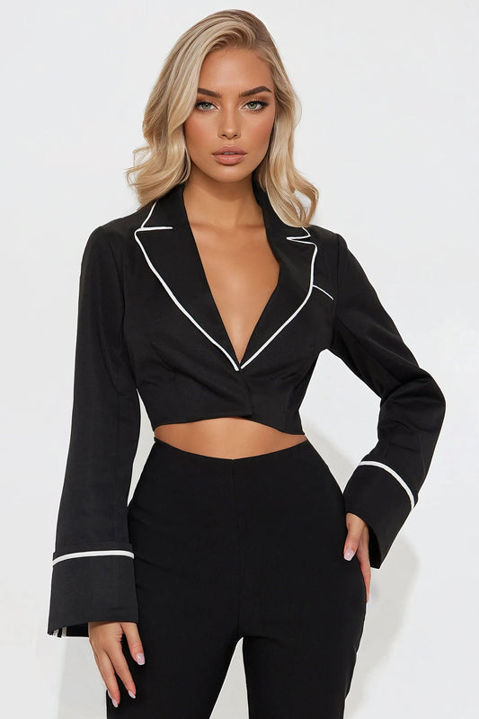 Simone Cuffed Cropped Blazer - Black
