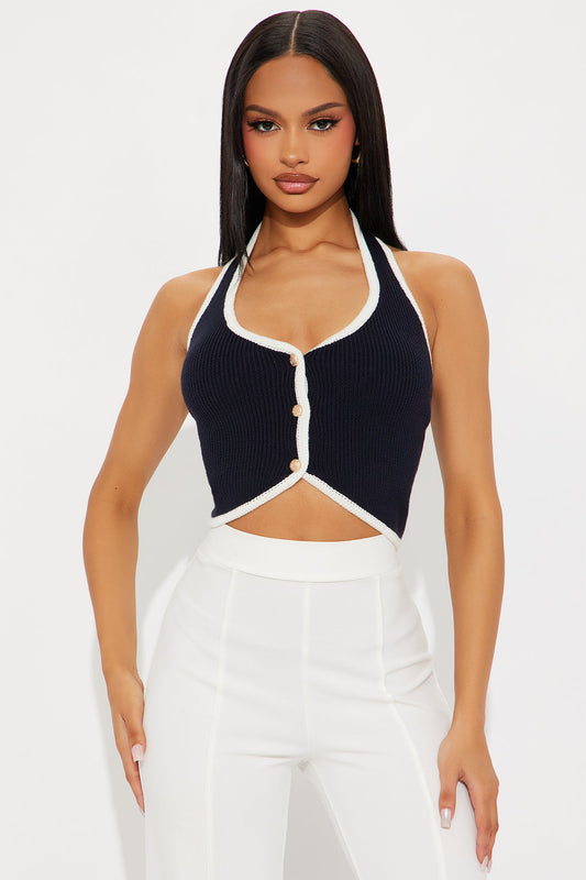 Always A Pleasure Halter Sweater Vest - Navy/combo