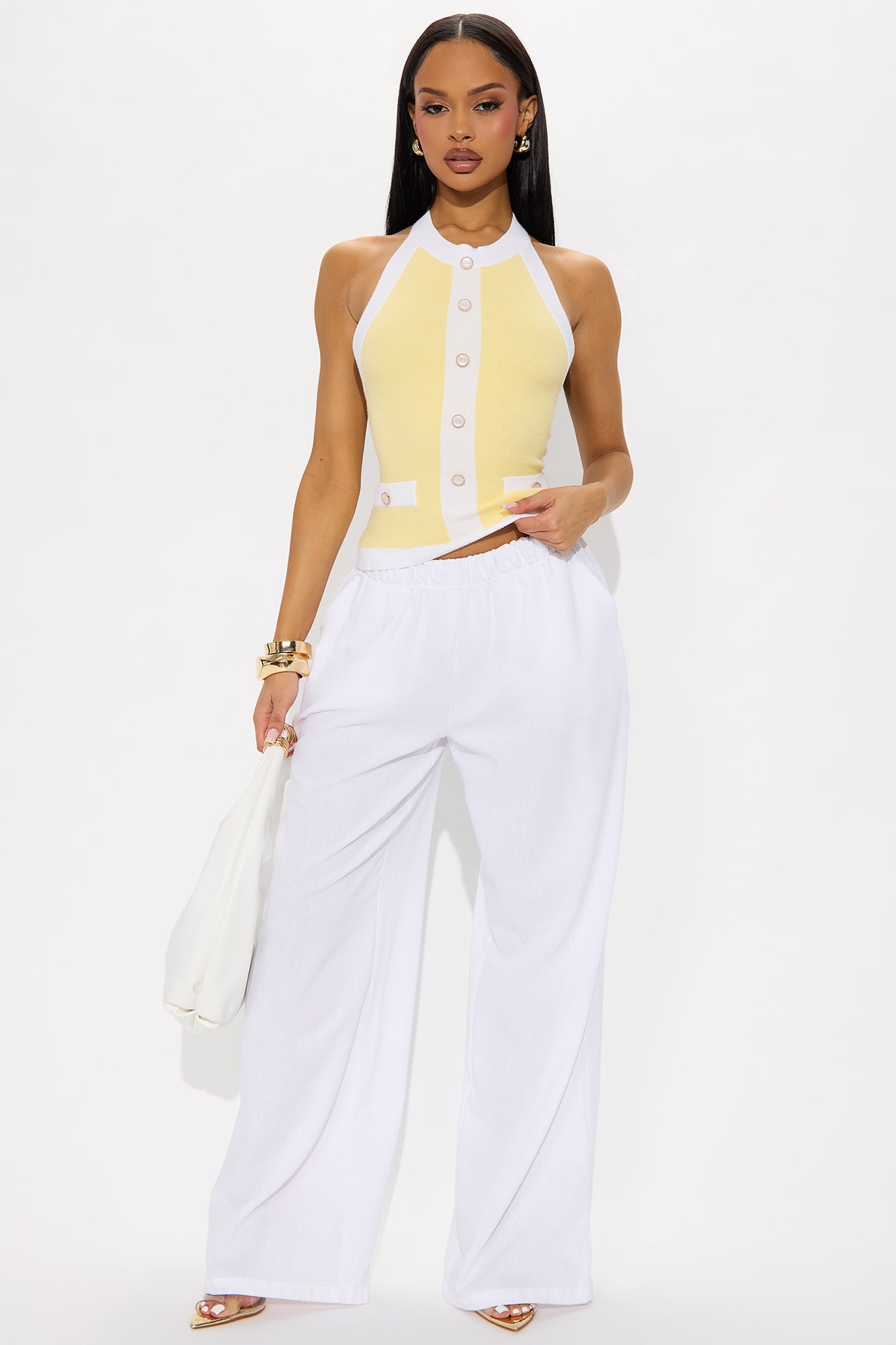 Better Me Sweater Halter Top - Yellow/combo