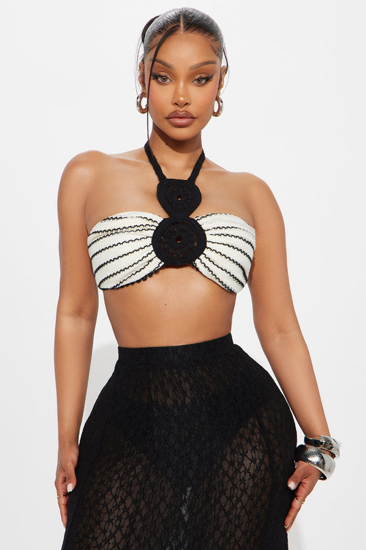 Elsa Striped Crochet Halter Top - Ivory/combo