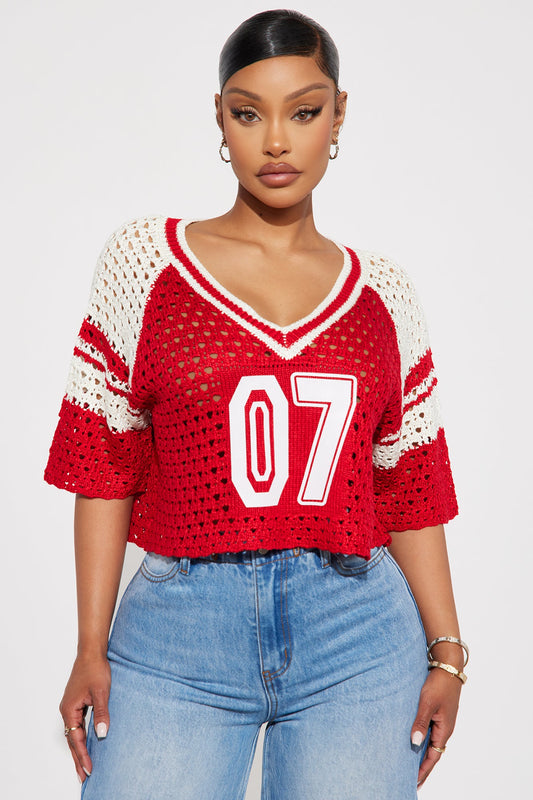 All Star Crochet Cropped Top - Red/combo